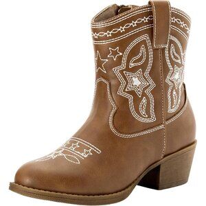 PATPAT Girls Cowgirl Boots Western Riding Shoes with Zipper & Square Toe
